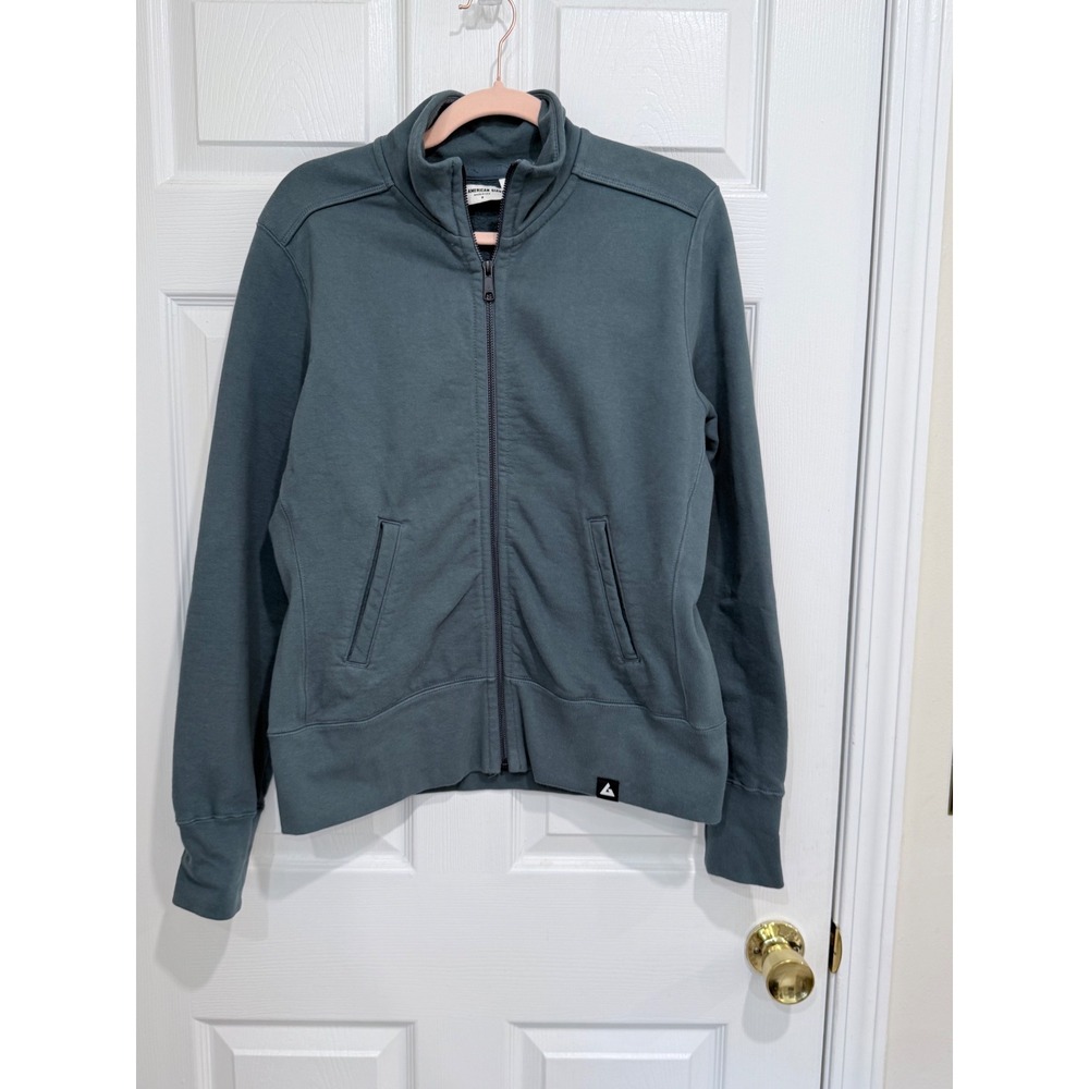 American Giant Mens Medium Full Zip Sweatshirt Slate Blue Green Made in USA